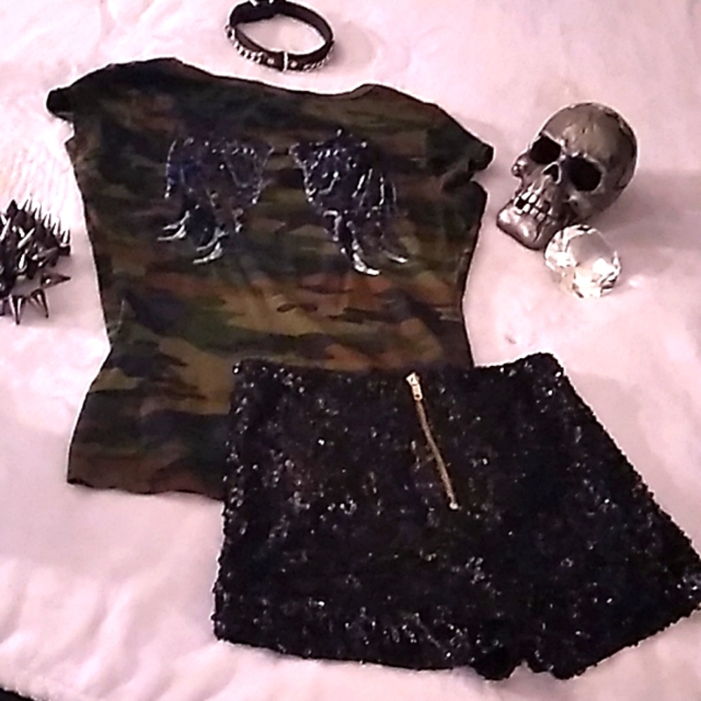 GBG camouflage top with sequins wings